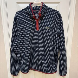 LL Bean Sweater Mens 3XL Nautical Navy Blue Birdseye Aop Fleece 1/4 Snap Pockets